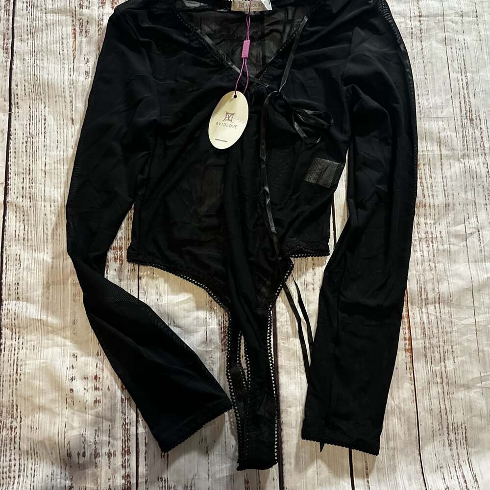 Avidlove Black Long Sleeve Mesh Bodysuit-S